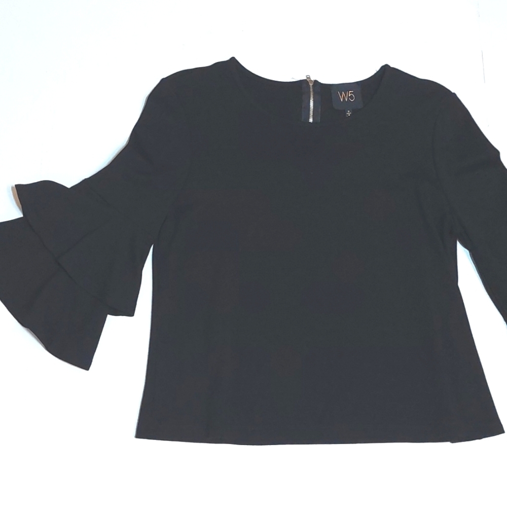 Anthropologie W5 Black Double Bell Sleeve Crop Top, size S